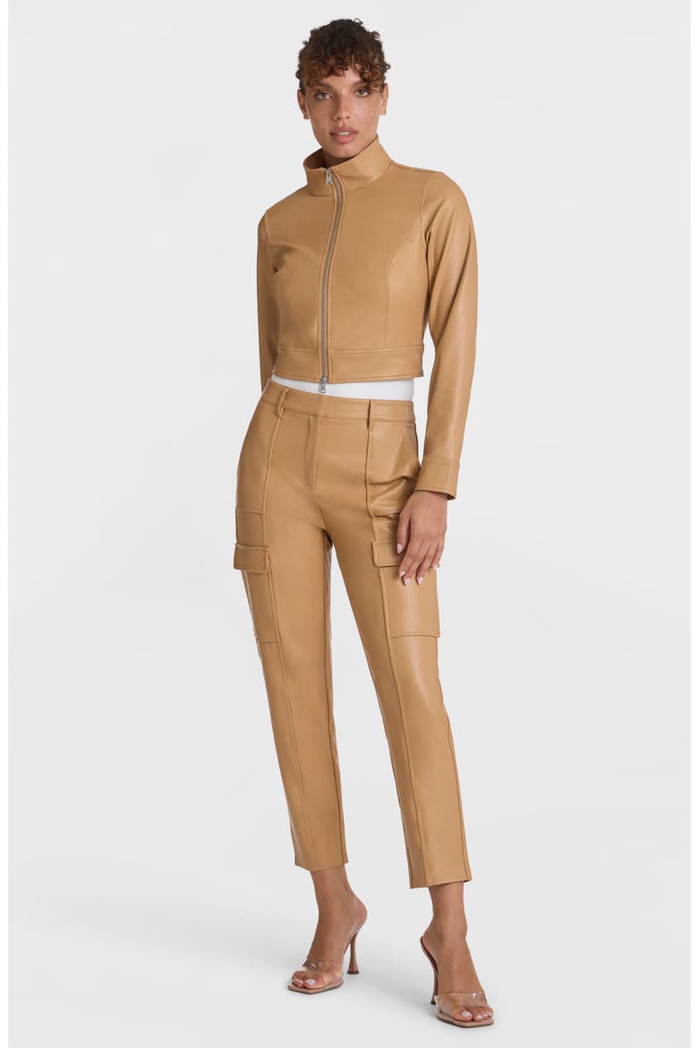 Faux Leather Crop Biker Jacket, Alternate, color, CAMEL