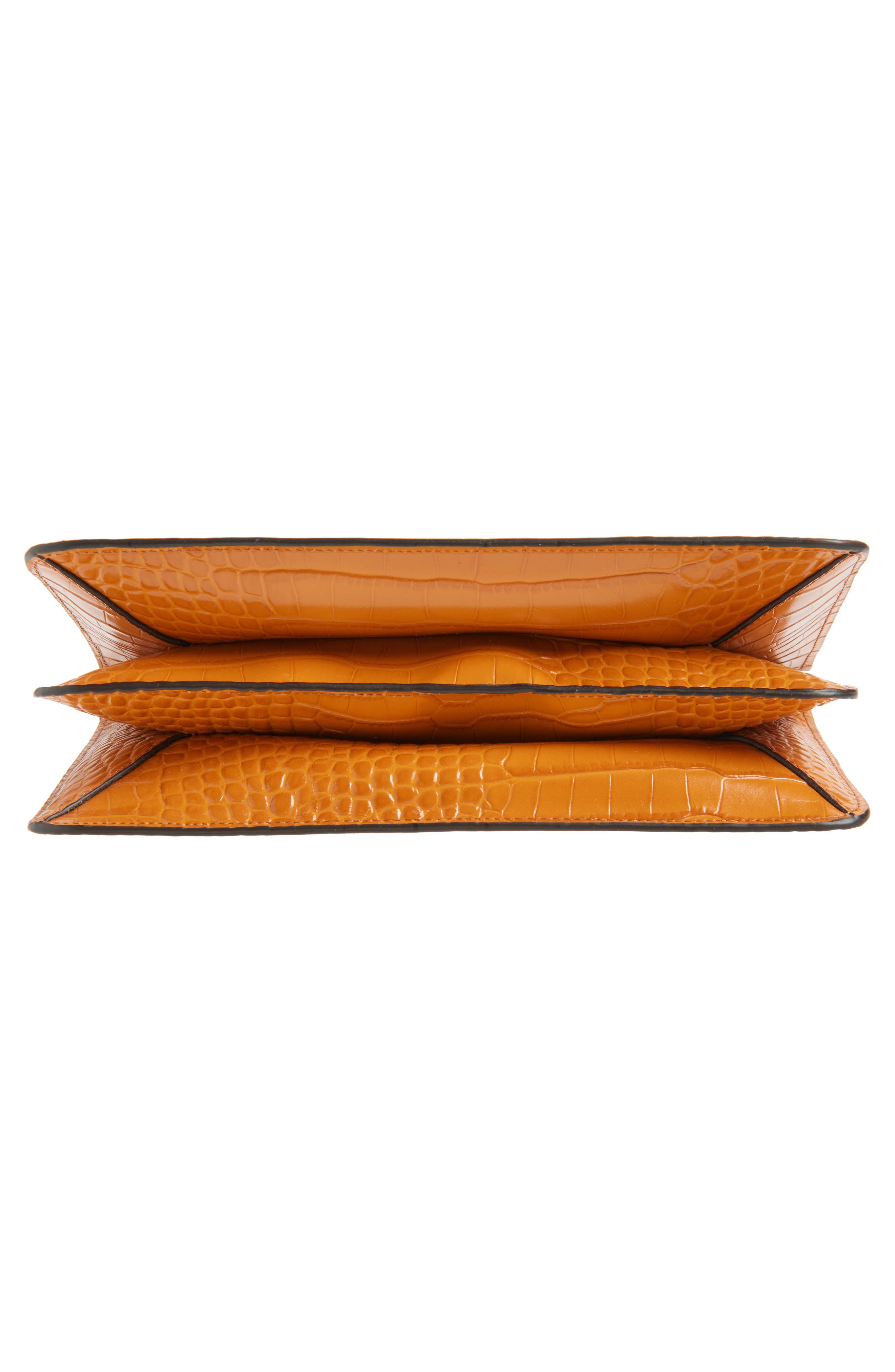 Threefold Croc Embossed Leather Clutch, Alternate, color, TANGERINE