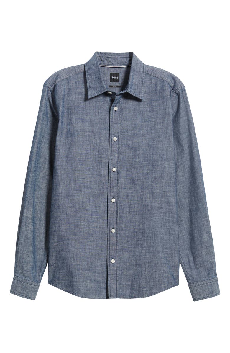 BOSS Roan Kent Slim Fit Cotton Button-Up Shirt, Alternate, color, Dark Blue