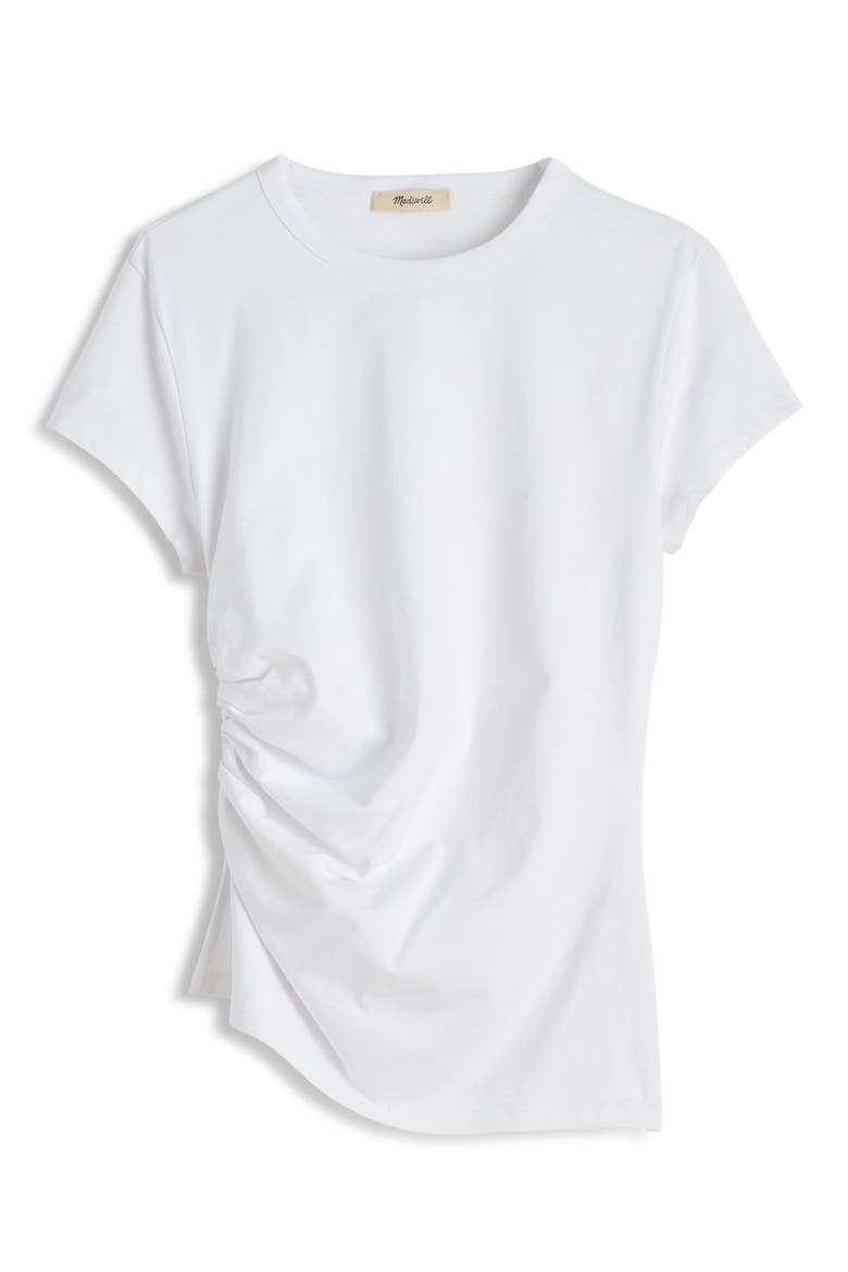 Asymmetric Ruched Jersey T-Shirt, Alternate, color, WHITE
