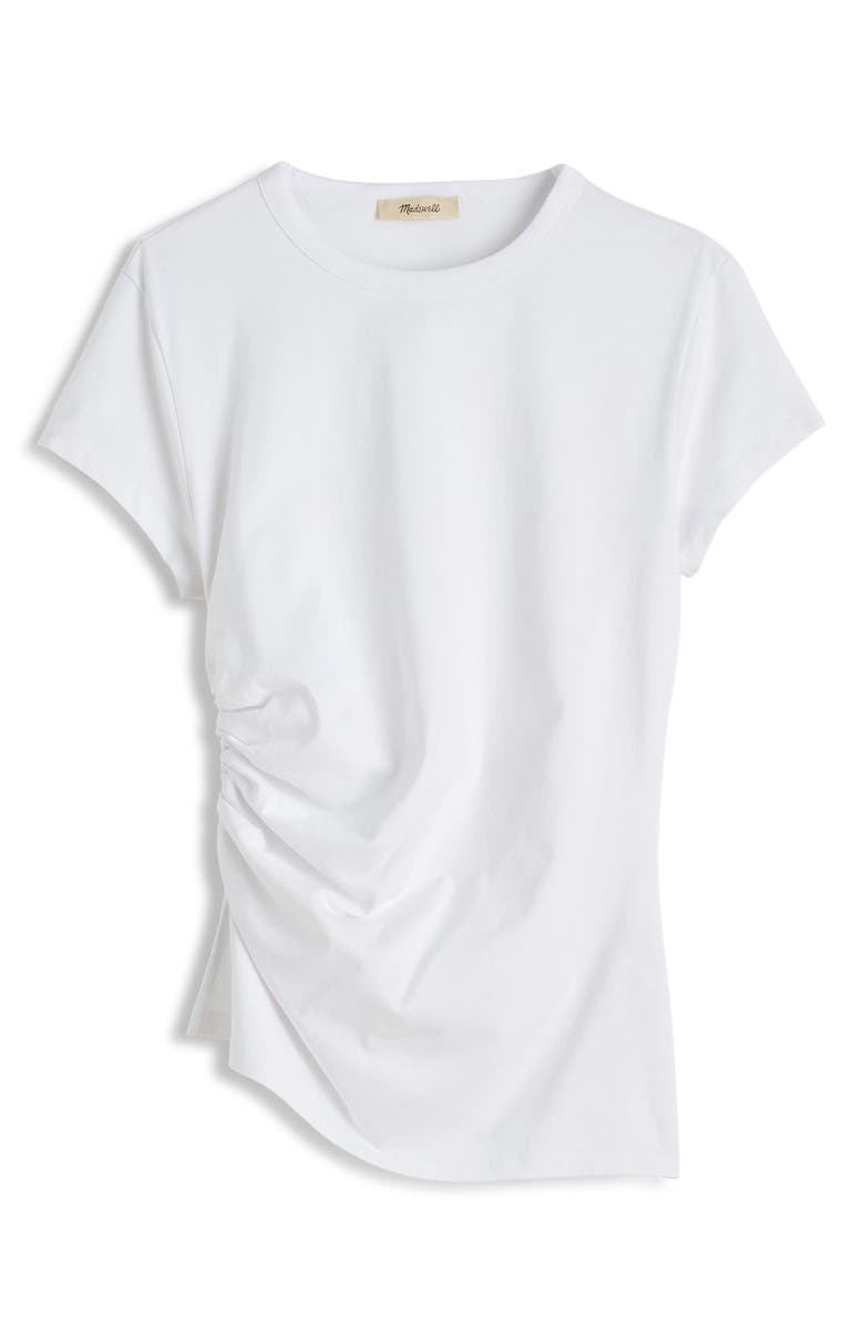 Madewell Asymmetric Ruched Jersey T-Shirt, Alternate, color, White