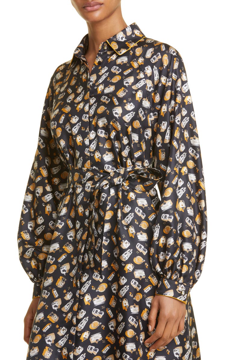 Max Mara Rimmel Perfume Bottle Print Long Sleeve Silk Shirtdress, Alternate, color, 