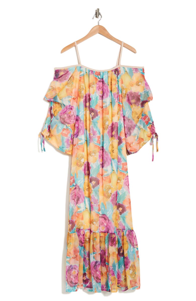 BY DESIGN Mira Cold Shoulder Maxi Dress, Alternate, color, Watercolor Floral