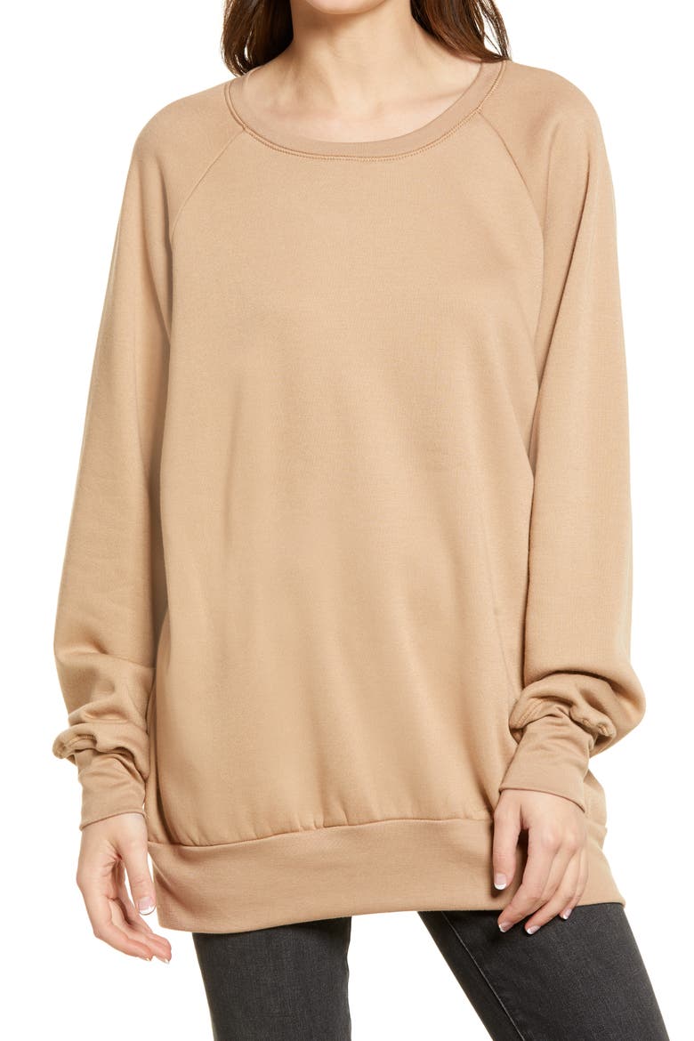 Crewneck Tunic Sweatshirt, Main, color, TAN BURRO