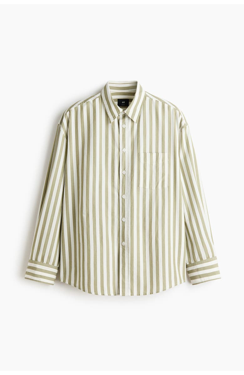 H&M Relaxed Fit Poplin Shirt, Main, color, Khaki Green/Striped