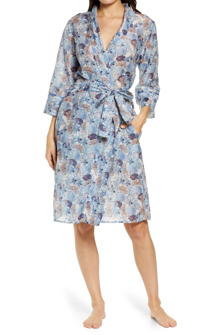 Paloma Floral Cotton & Silk Robe, Main, color, BLUE