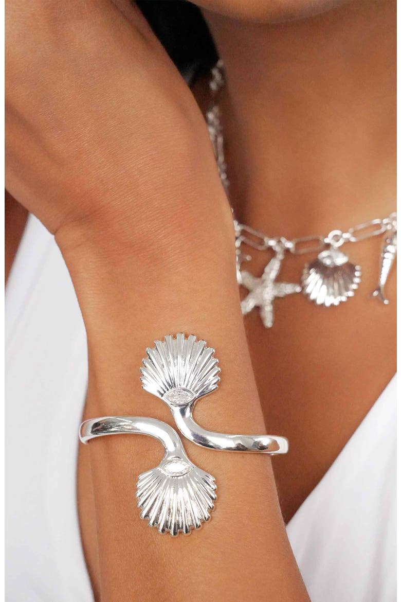 Santorini Shell Cuff Bracelet, Alternate, color, SILVER