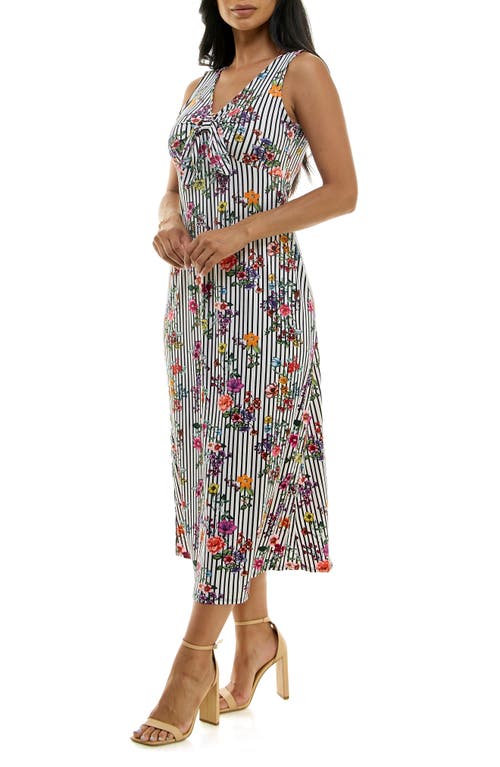 Nina Leonard Tie Front Sleeveless Midi Dress In Gray