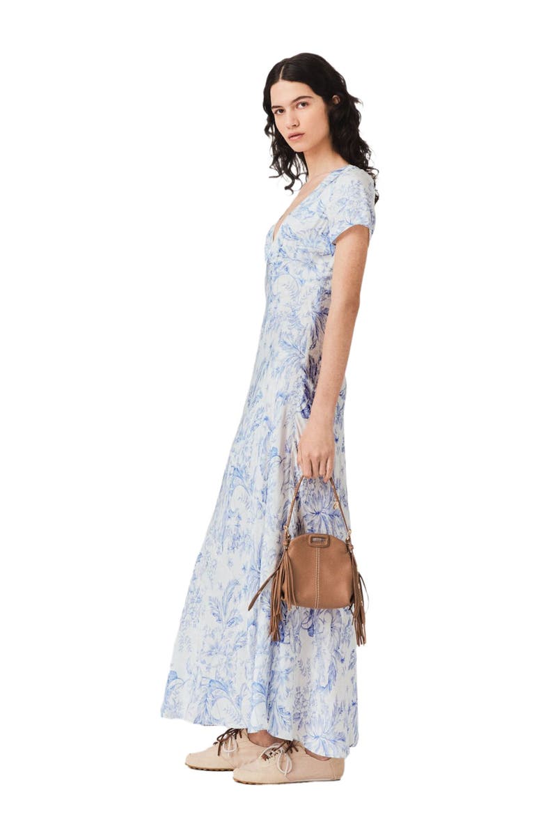 maje Flowing patterned maxi dress, Alternate, color, Sky Blue Large Flowers Print