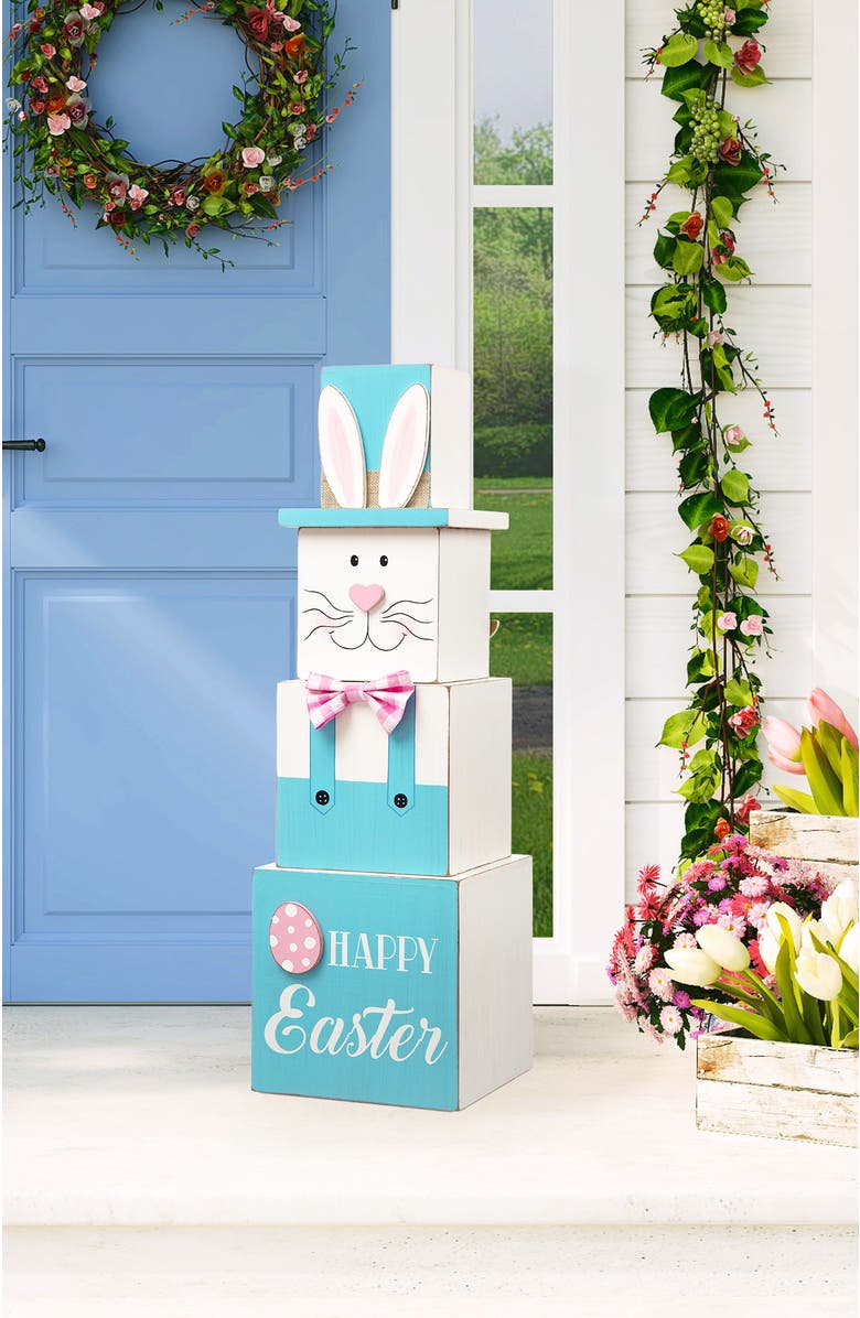 Glitzhome Double Sided Easter and July 4th Wooden Porch Decor, Alternate, color, Blue