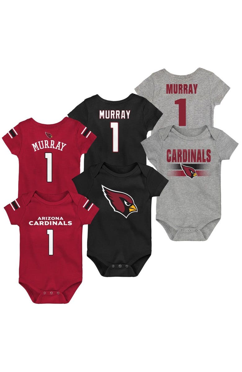 Outerstuff Newborn & Infant Kyler Murray Cardinal/Black/Heathered Gray Arizona Cardinals Three-Pack Name & Number Bodysuit Set, Main, color,