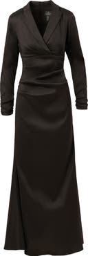 Adrianna Papell Long Sleeve Stretch Taffeta Tuxedo Gown