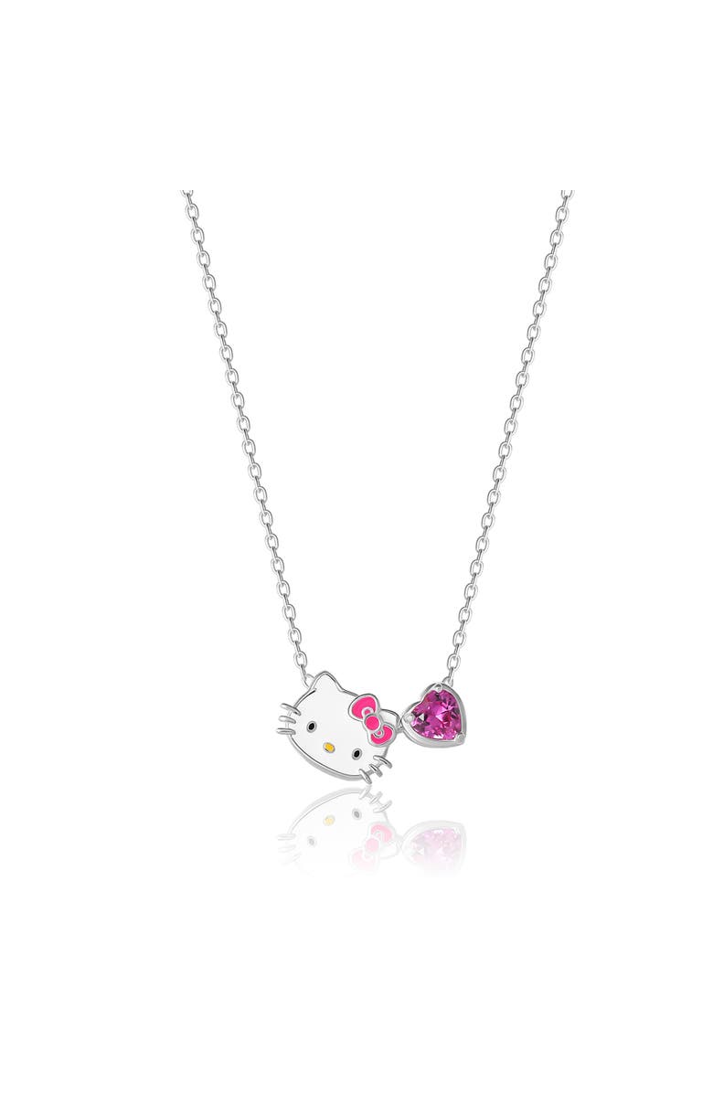 Hello Kitty Sanrio Hello Kitty and Pink Heart Pendant Necklace in Silver-Tone, Alternate, color, Silver/Pink