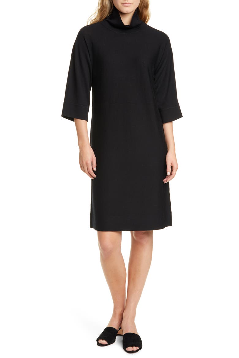 Merino Wool Shift Dress, Main, color, BLACK