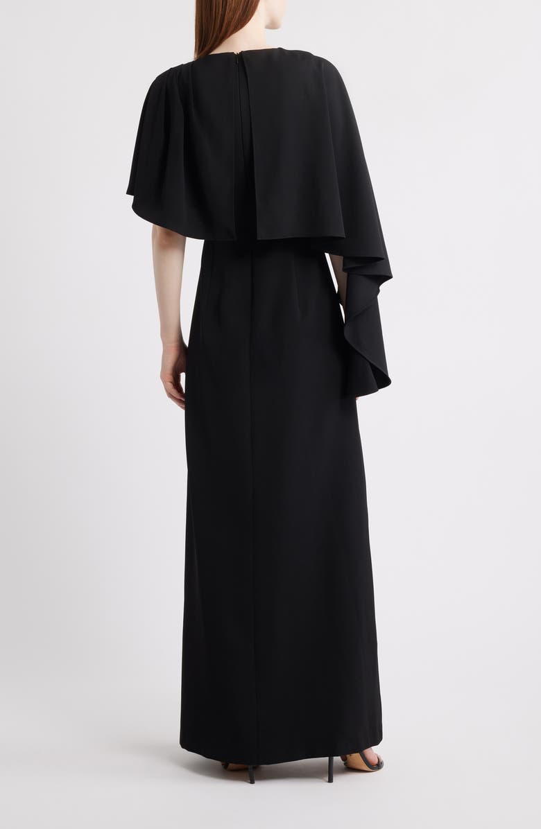 Black Halo Martine Asymmetric Cape Gown, Alternate, color, Black