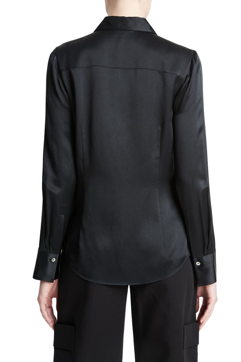 Chest Pocket Satin Shirt, Alternate, color, BLACK