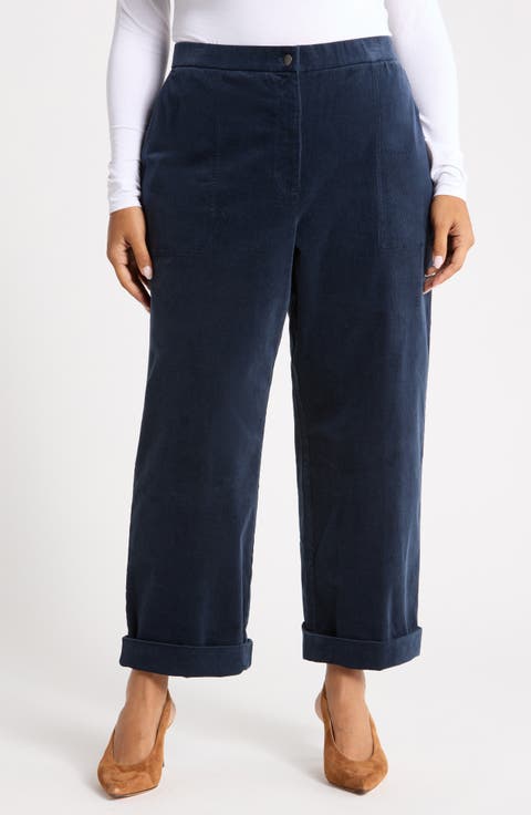Organic Cotton Blend Stretch Corduroy Ankle Straight Leg Pants