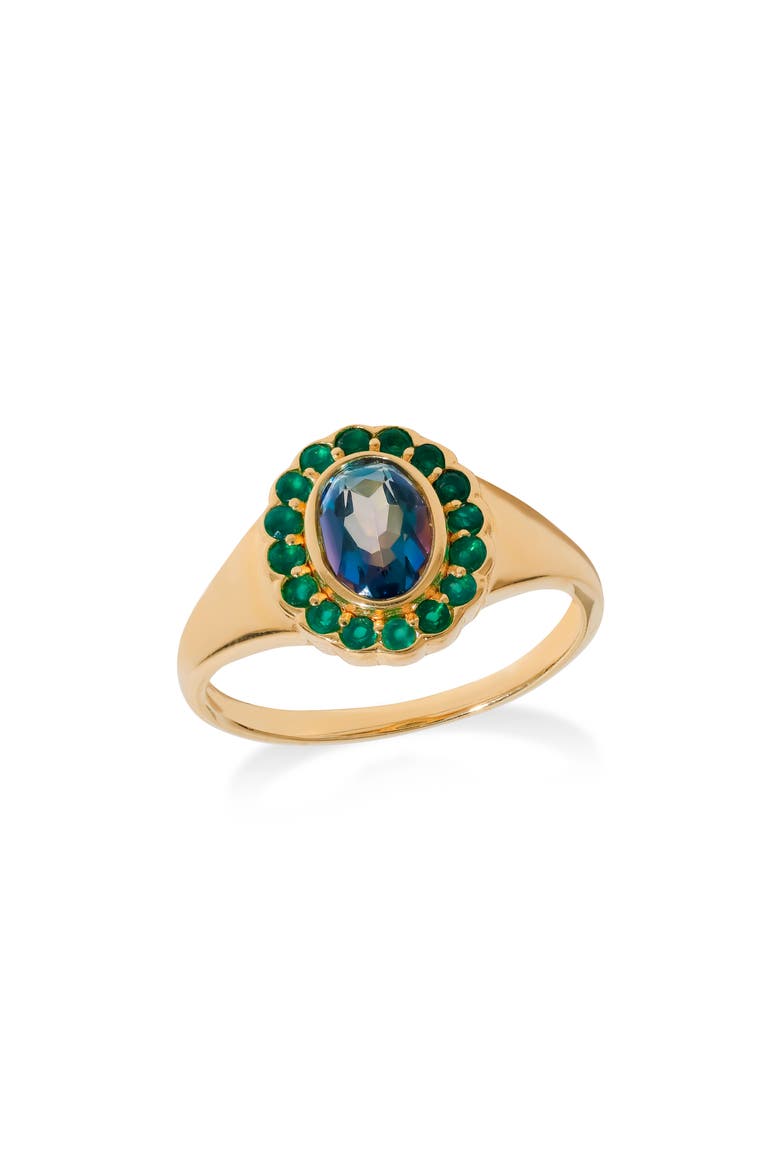 Halo Gemstone Ring, Main, color, GOLD QUARTZ BLUE