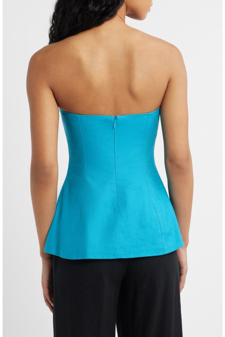 Strapless Linen Blend Peplum Top, Alternate, color, TURQUOISE