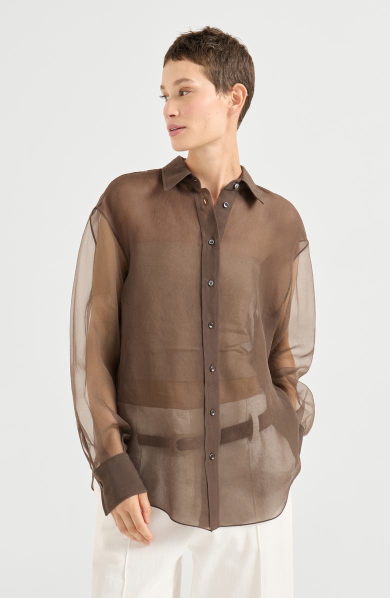 Brunello Cucinelli Crispy silk shirt, Alternate, color, Cocoa