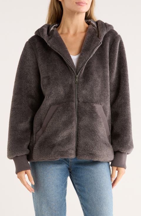 Faux Shearling Zip Hoodie