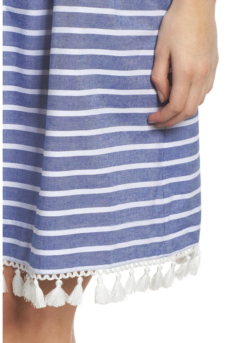 Stripe Off the Shoulder Dress, Alternate, color, NAVY/ IVORY