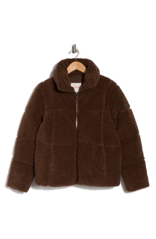 Lucky Brand Missy Faux Fur Teddy Puffer Jacket In Brown