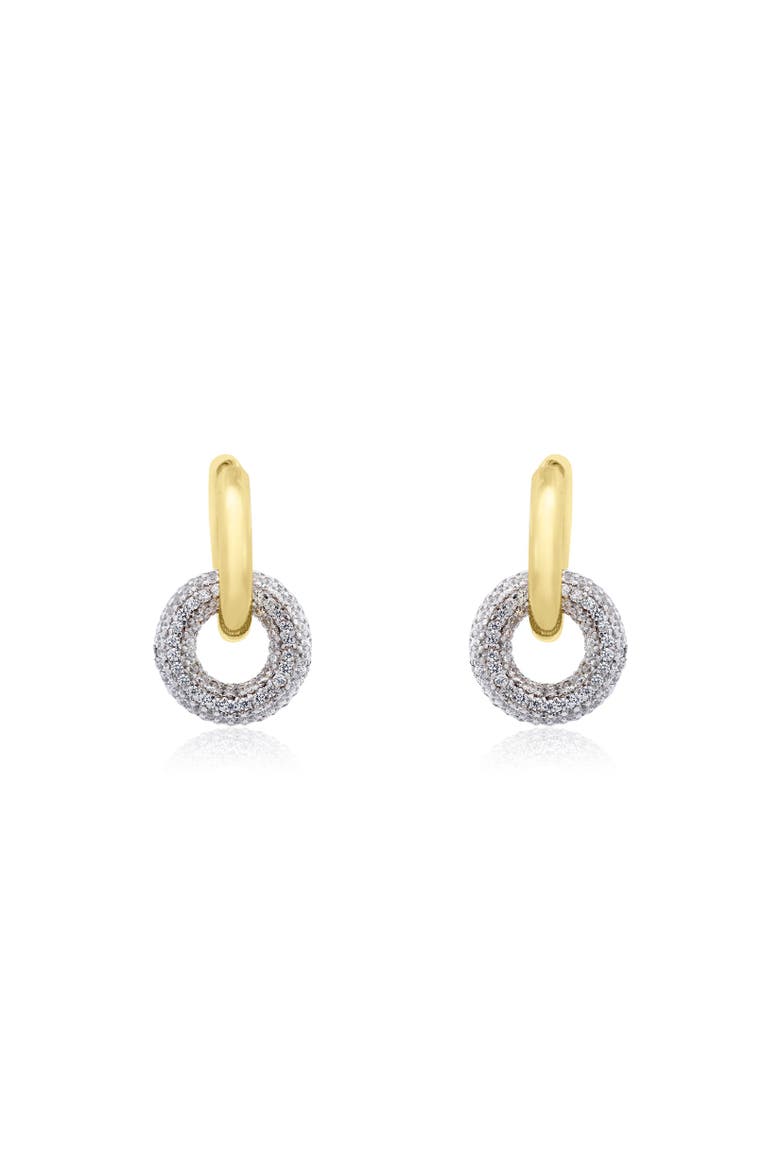 CZ Double Drop Hoop Earrings, Alternate, color, Gold-Plated Sterling Silver