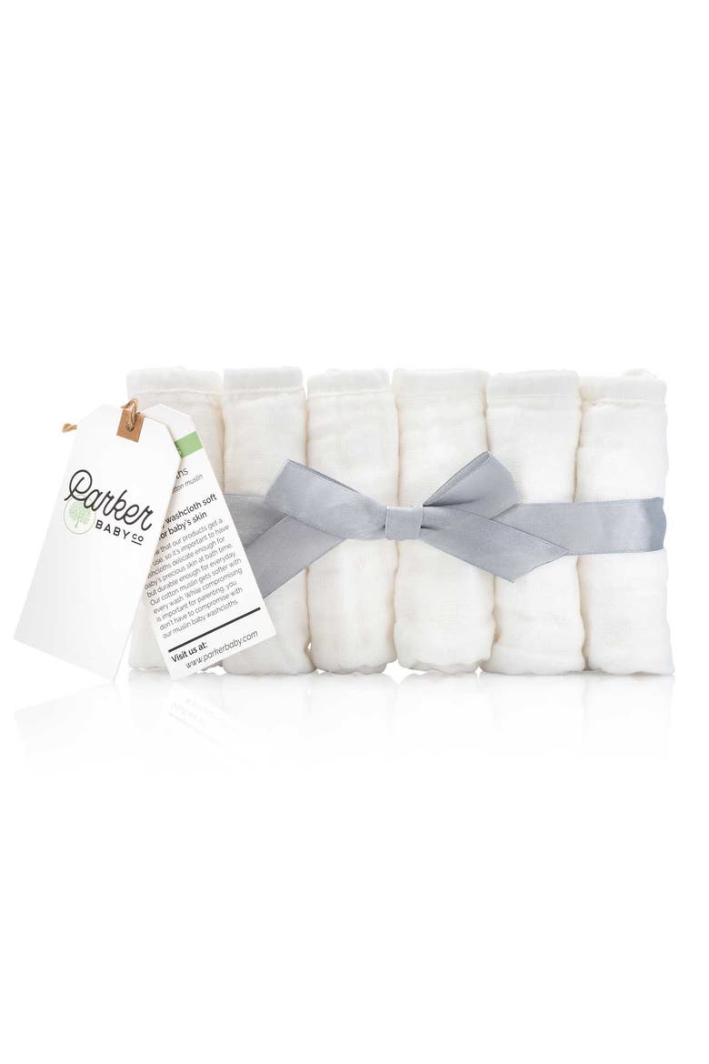 Muslin Cotton Baby Washcloths - 6 Pack, Main, color, White