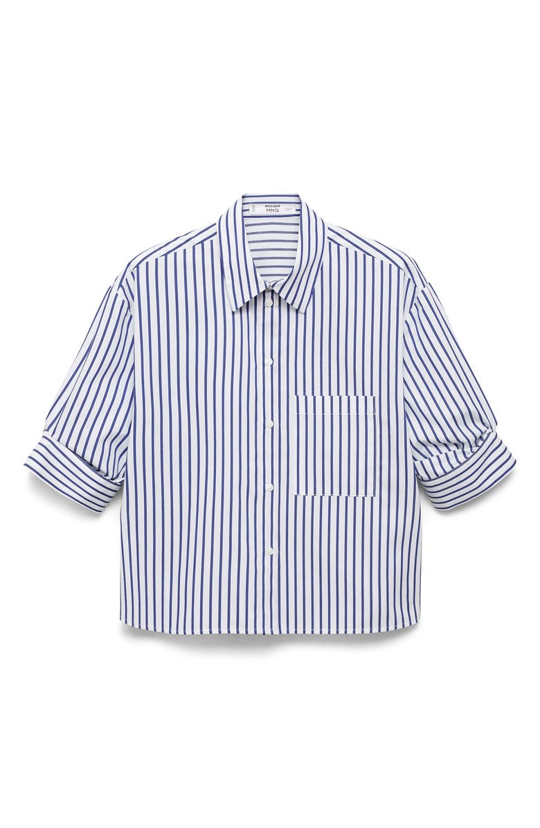 MANGO Stripe Crop Button-Up Shirt, Alternate, color, Sky Blue