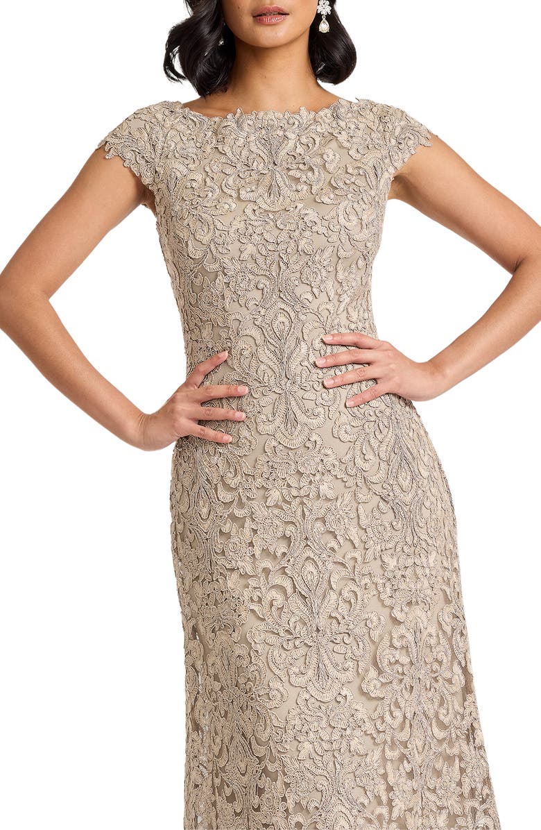 Tadashi Shoji Bateau Neck Lace Gown, Alternate, color, Pumice