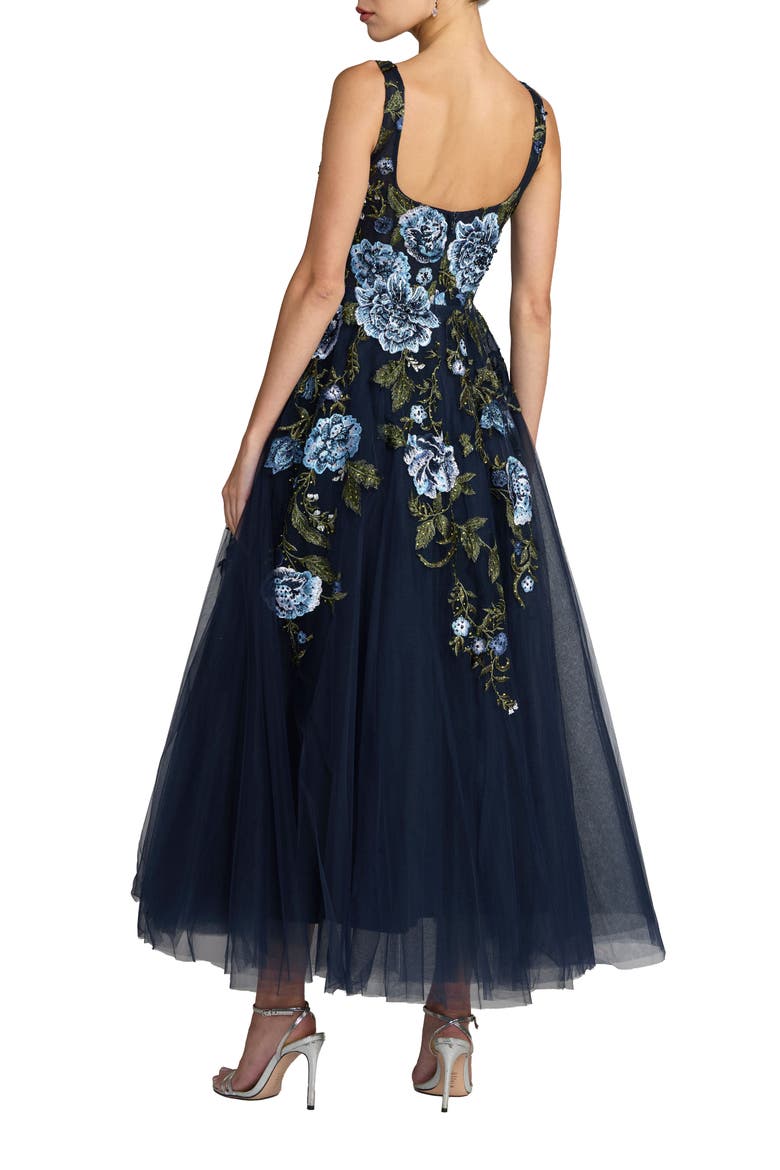 Square Neck Embroidered A-Line Midi Dress, Alternate, color, Blue Multi