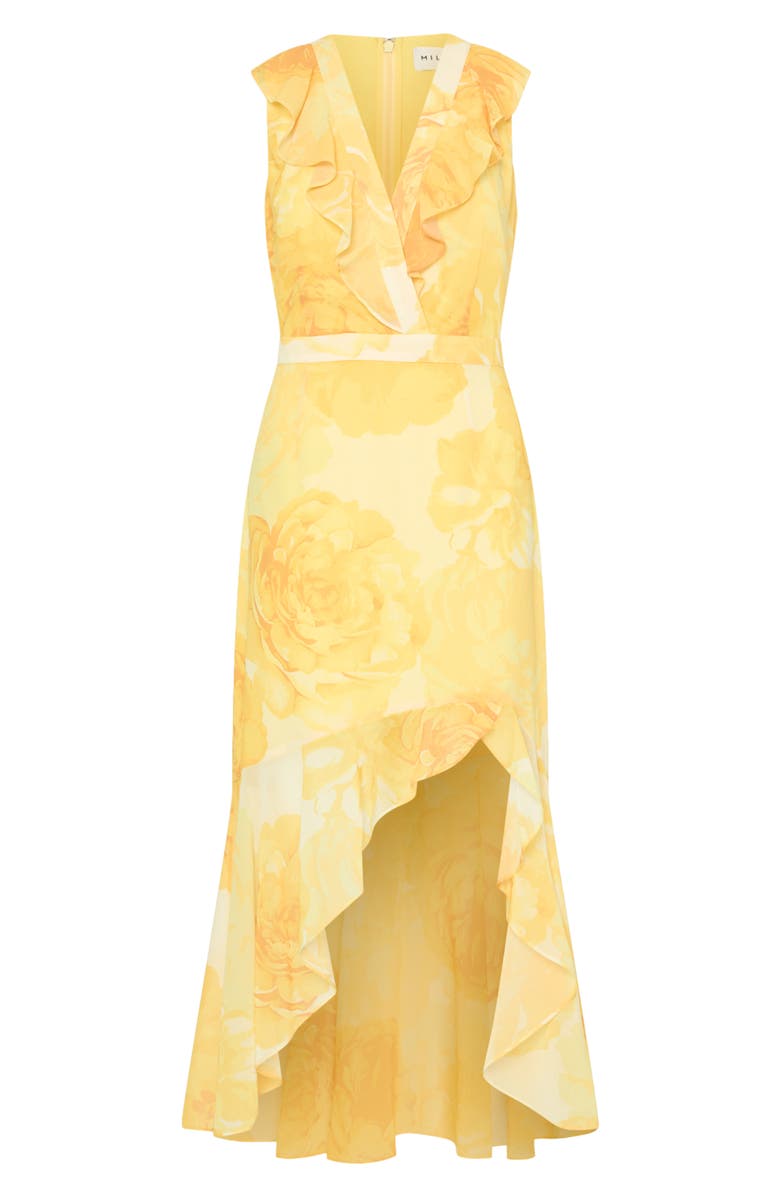 Milly Nanci Camellia High-Low Midi Dress, Alternate, color, Yellow Multi