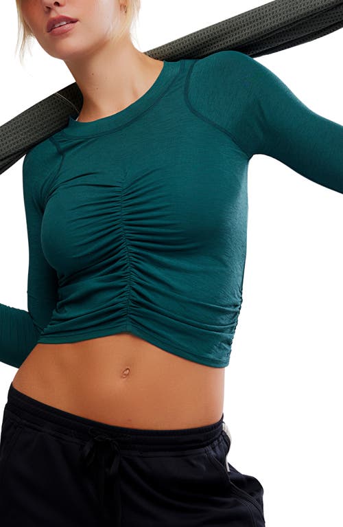 Free People Fp Movement Mile A Minute Ruched Long Sleeve Crop T-shirt In Green