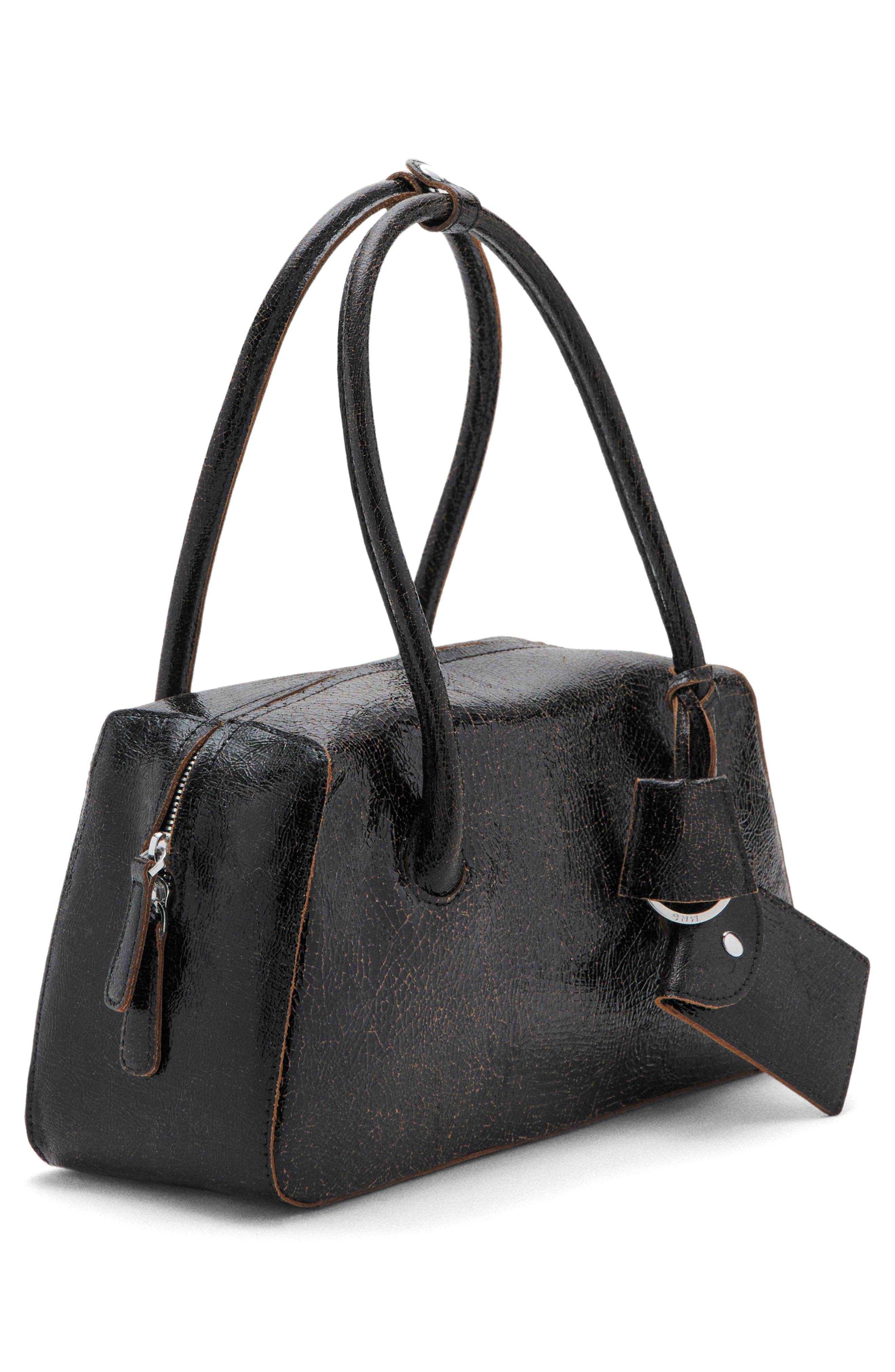 MANGO Leather Shoulder Bag, Alternate, color, Black