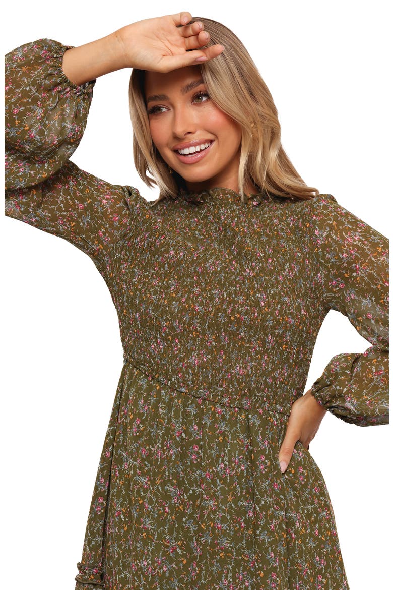Edwina Floral Long Sleeve Tiered Midi Dress, Alternate, color, OLIVE FLORAL