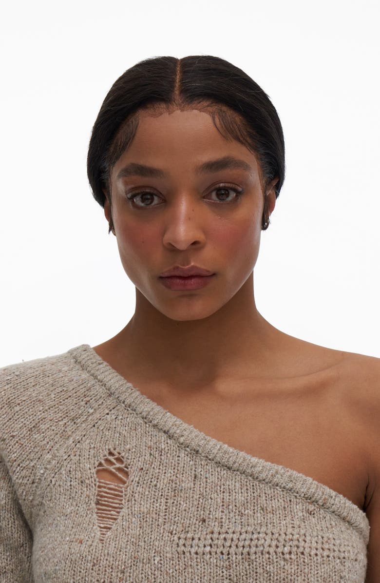 Helmut Lang Distressed One-Shoulder Sweater, Alternate, color,