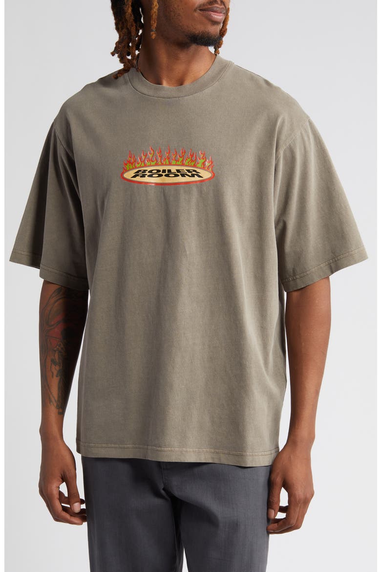 Flames Cotton Graphic T-Shirt, Main, color, COFFEE