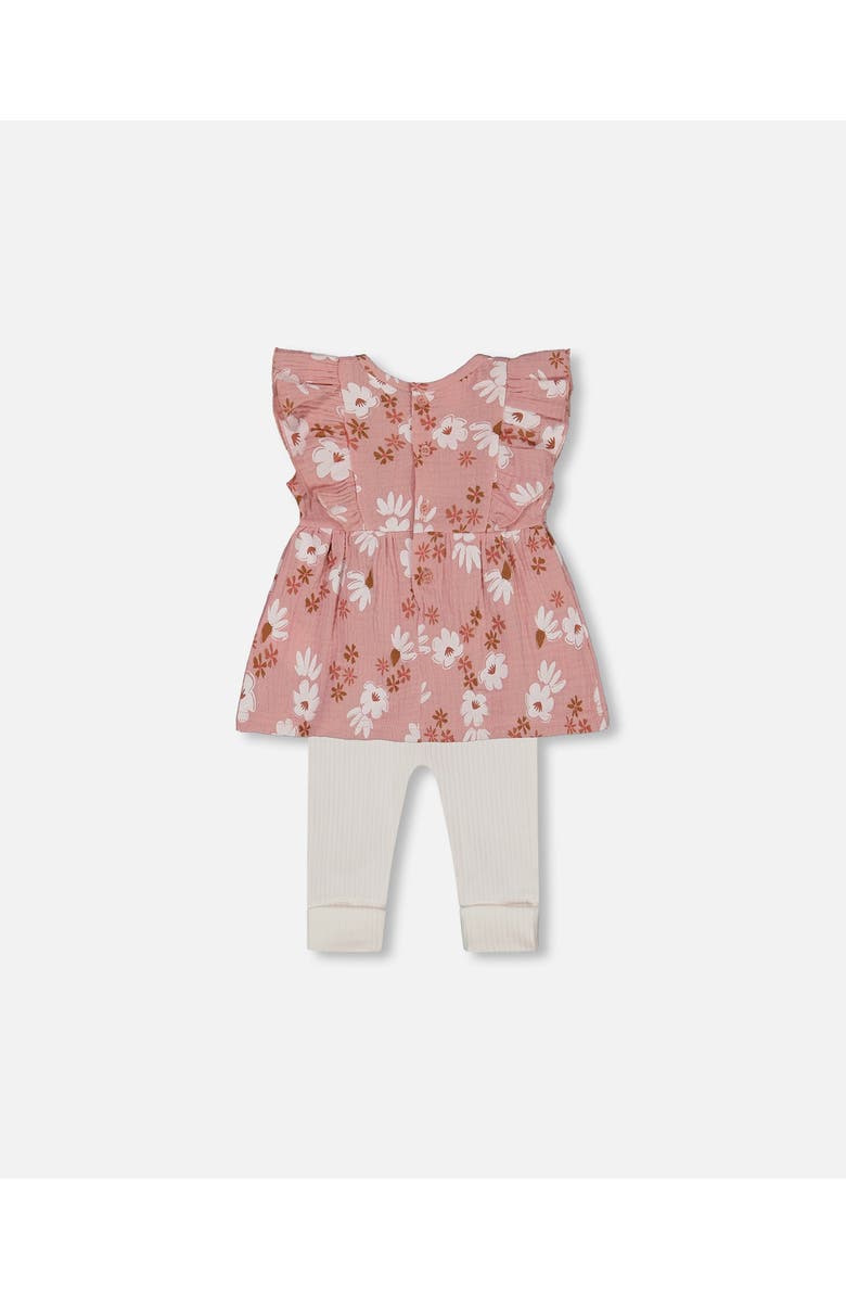 Deux par Deux Baby Girl's Printed Muslin Tunic And Rib Leggings Set Pink And White Flowers, Alternate, color,