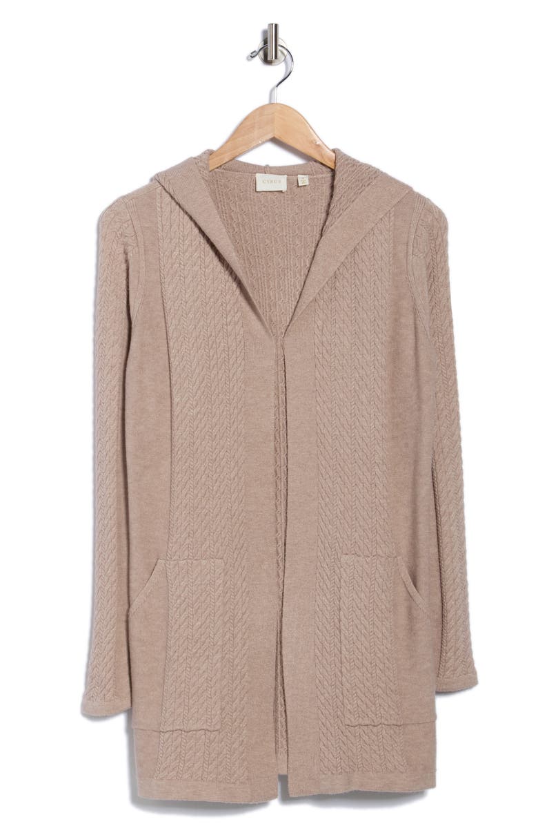 CYRUS Cable Knit Hooded Cardigan, Alternate, color, Pumice Heather