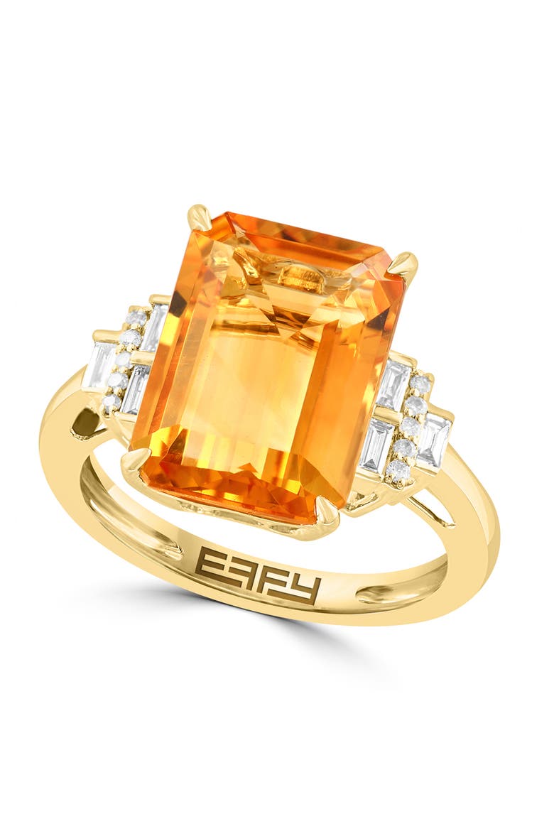 14K Yellow Gold Emerald-Cut Citrine Diamond Statement Ring, Main, color, 14K Gold