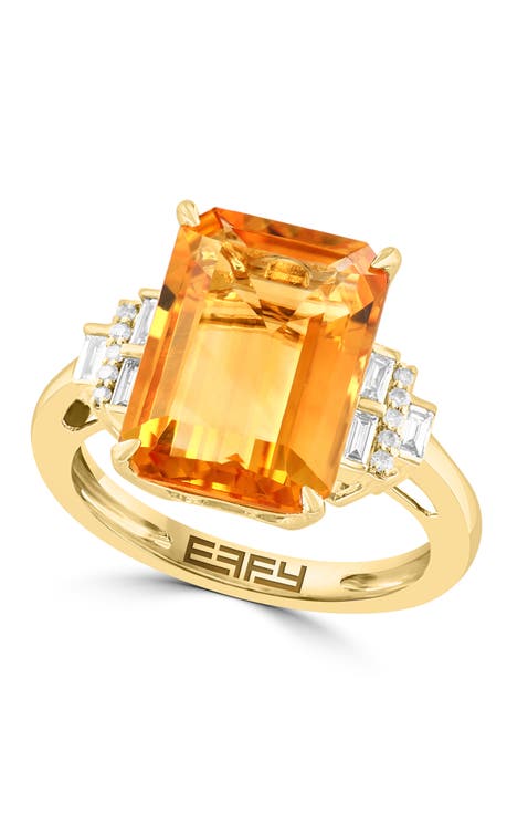 14K Yellow Gold Emerald-Cut Citrine Diamond Statement Ring