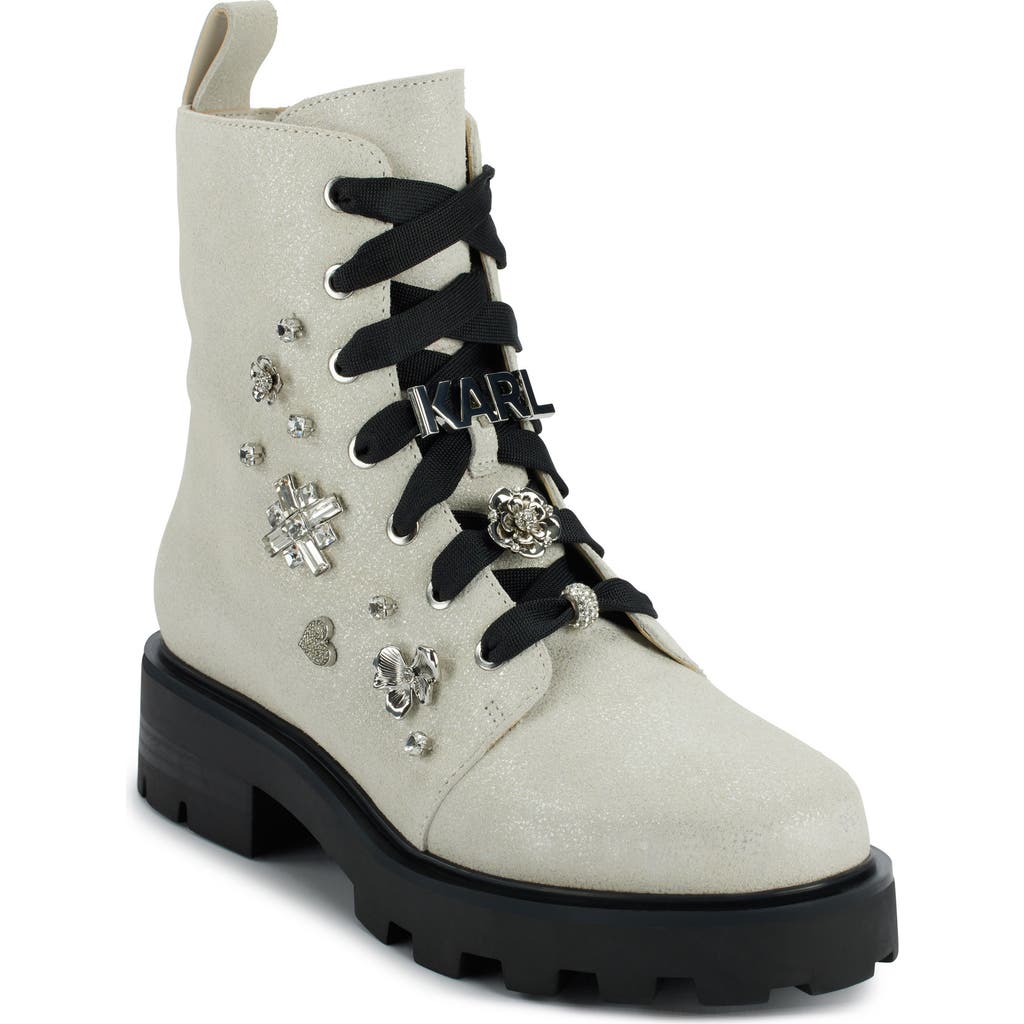 Karl Lagerfeld Paris Makenzie Combat Boot In White