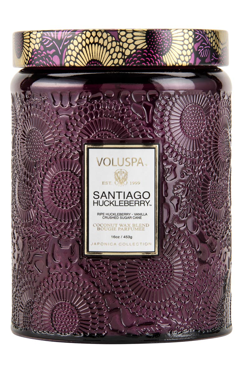 Voluspa Japonica Santiago Huckleberry Large Embossed Glass Jar Candle, Main, color,