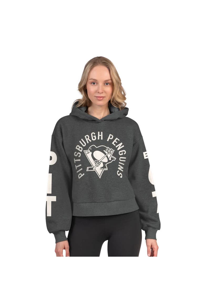 Women's Starter  Heather Charcoal Pittsburgh Penguins Star Player Cropped Fleece Hoodie, Main, color, Heather Charcoal