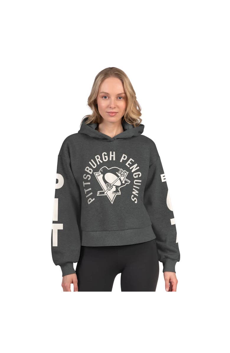 STARTER Women's Starter Heather Charcoal Pittsburgh Penguins Star Player Cropped Fleece Hoodie, Main, color, Heather Charcoal