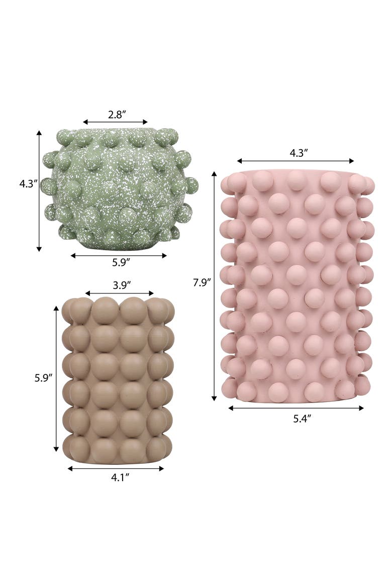 Maren Modern Minimalist Handmade Concrete Bubble Cylinder and Round Vase Set, Alternate, color, Dusty Rose