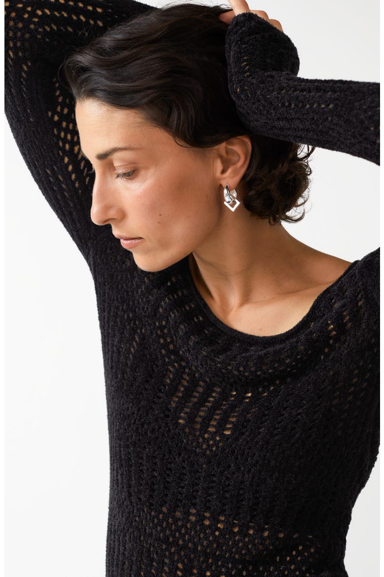Open Stitch Long Sleeve Dress, Alternate, color, BLACK