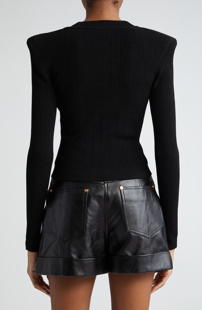 Balmain V-Neck Crop Pointelle Rib Cardigan, Alternate, color, 