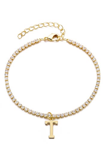 Adornia 14k Gold Plated Tennis Bracelet With Initial Charm In Gold